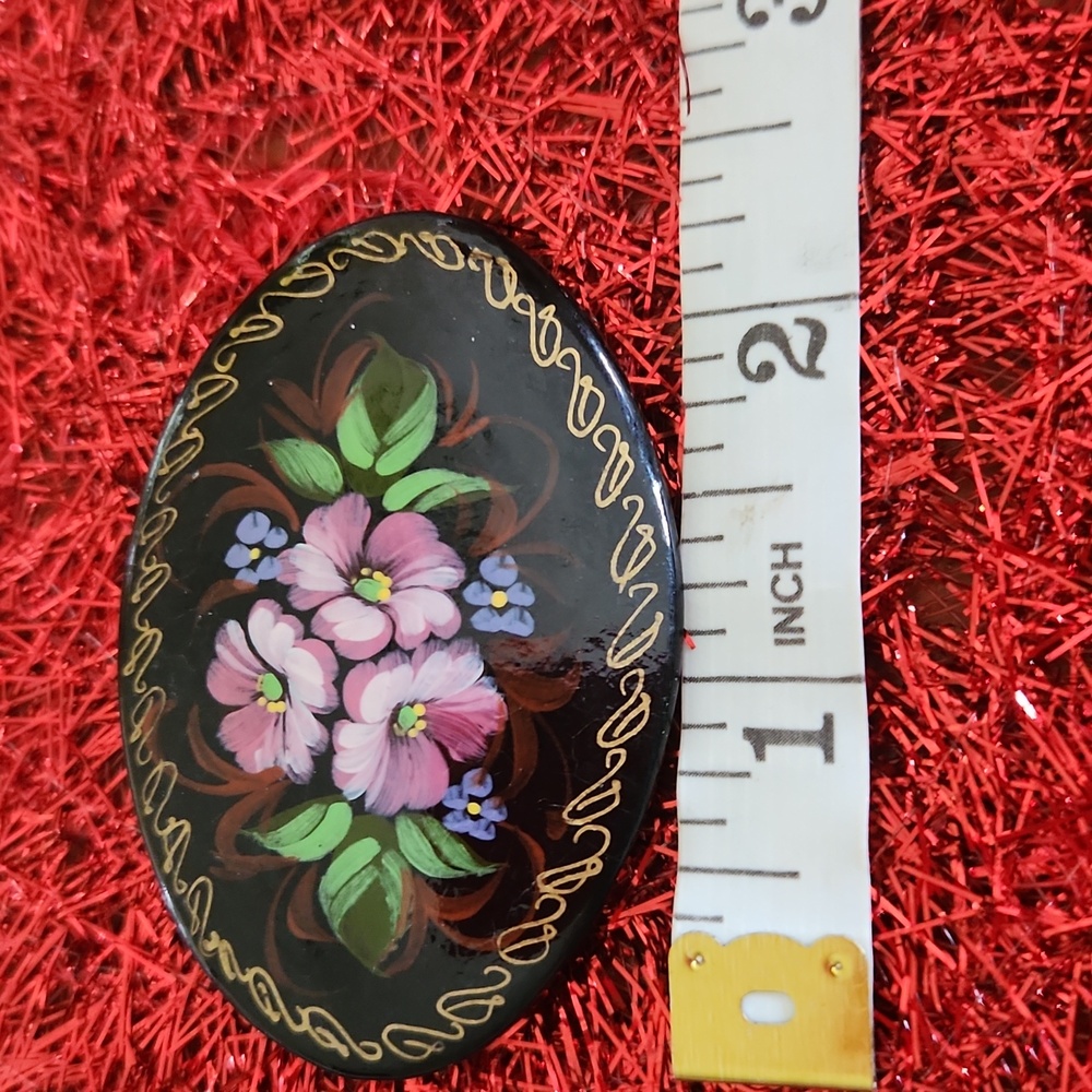 Floral Black Brooch Hanmade In Russia By Dudina Art Multicolor Jewelery - Picture 6 of 7